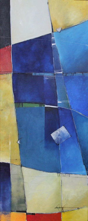 Remnant Am05 (Geometric Harmony) by Amrish Malvankar, Original Mixed Media Abstract Painting on Canvas, Large Vertical Wall Art
