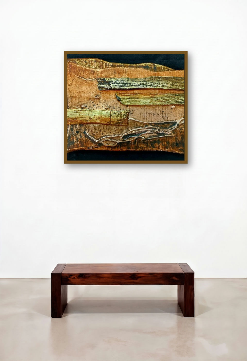 Renewed Pathway 4 (Ancient Echoes) by artist Ami Patel displayed in a Luxury Hotel Suite