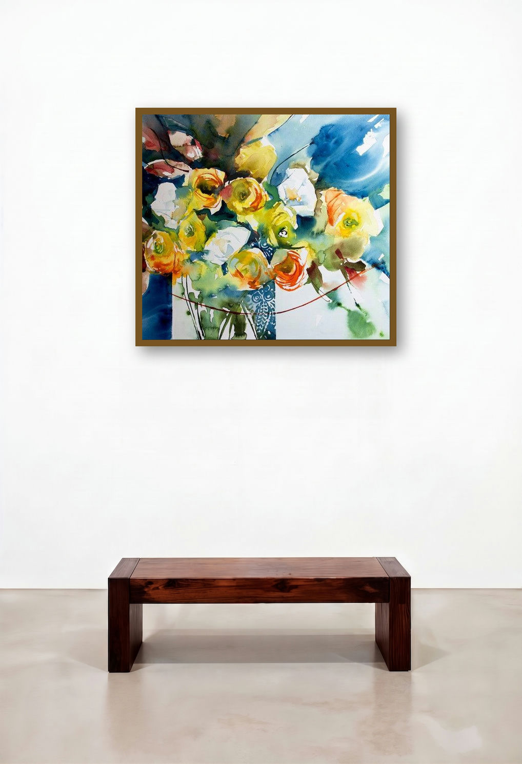 Renoncules (Sunshine in a Vase: A Celebration of Yellow) by artist Veronique Piaser-Moyen displayed in a Traditional Reception Area