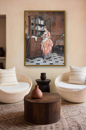 Reproduction 8 (Woman in Traditional Interior) by artist Shyam Verma displayed in a Designer gallery