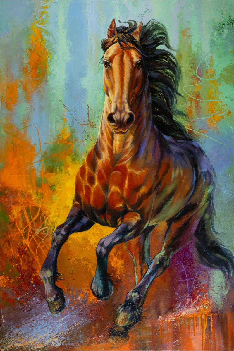 'Resilience In Flames' animals acrylic painting by artist Deven Ramesh Bhosale, 54x36 inch, on canvas