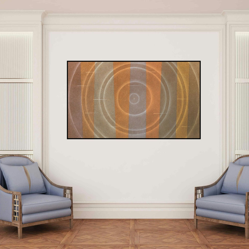 'Resonance (Echoes of Light)' painting by Hanumanth Devulapalli shown on a wall in a furnished room.