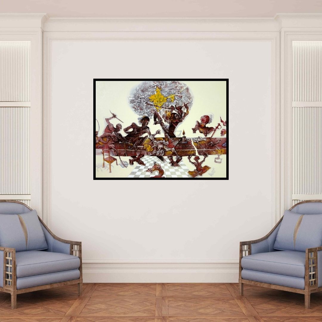 In-situ view of Mahesh Pal Gobra's 'Respect Women (The Weight of Inheritance)' painting in a room