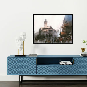 Preview of 'Retro Calcutta (Untitled)' Painting by Bijay Biswaal shown on a wall in a furnished room.