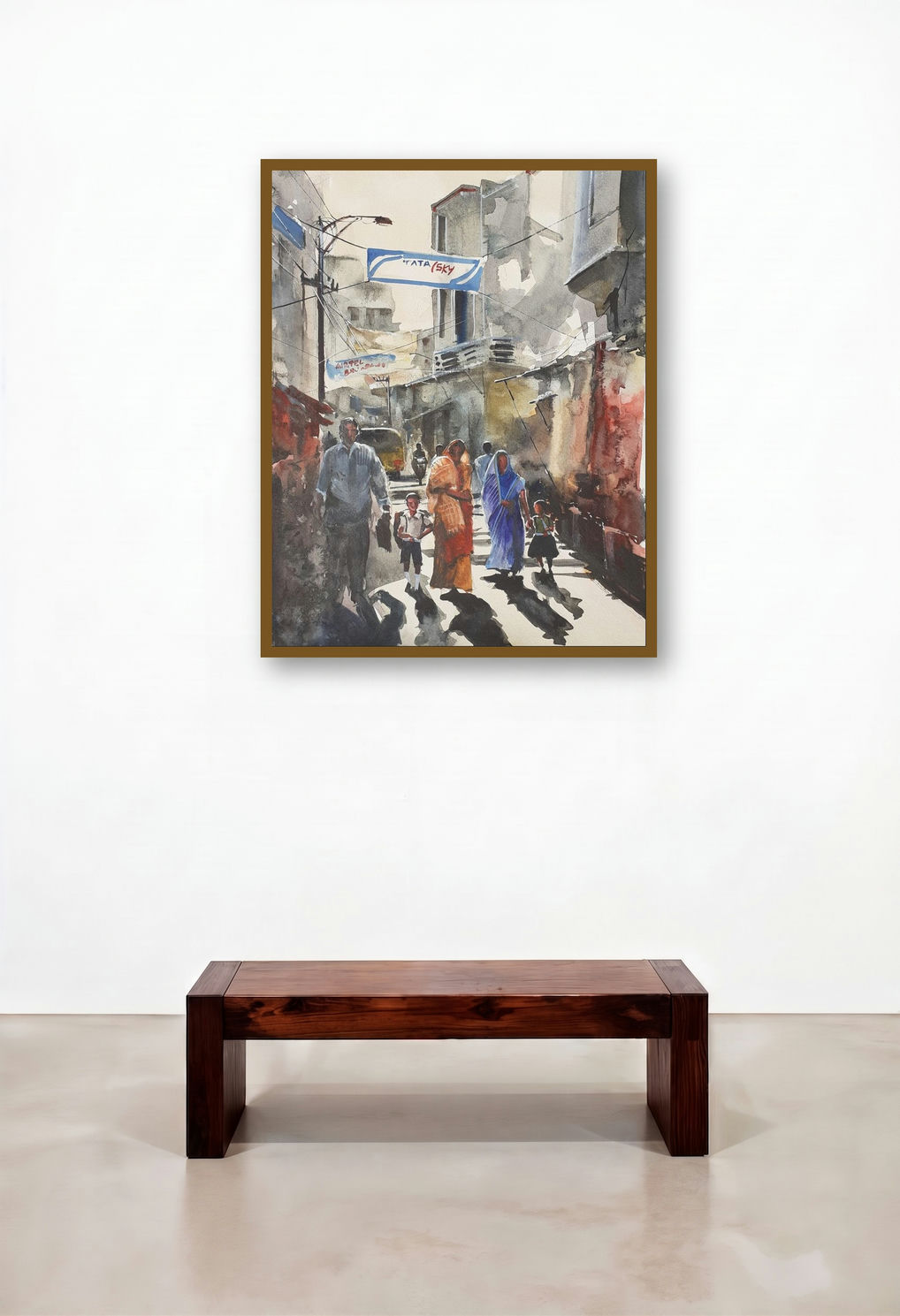 Returning From School by artist Mrutyunjaya Dash displayed in a Contemporary Bedroom
