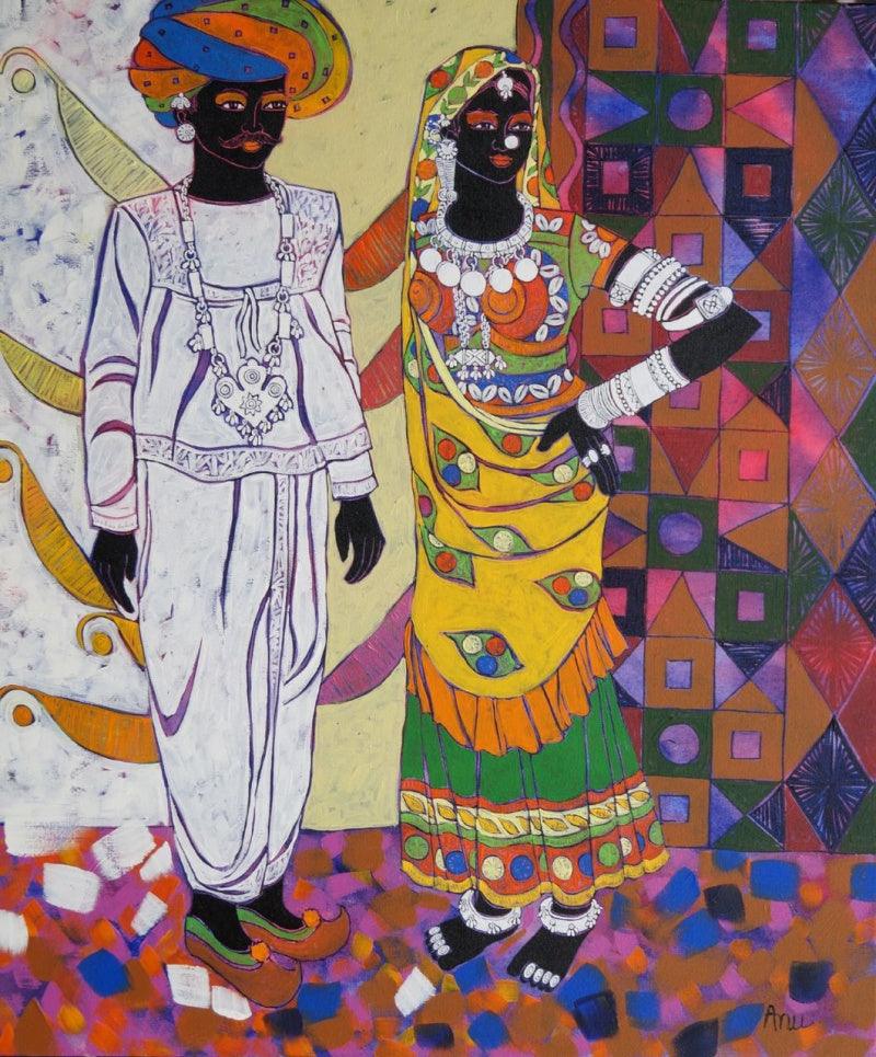 Figurative acrylic painting titled 'Rhythm 34', 36x30 inches, by artist Anuradha Thakur on Canvas