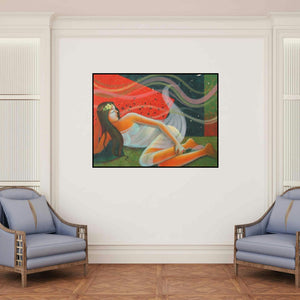 'Rhythm Of Night 11' painting by Pallavi Deodhar shown on a wall in a furnished room.