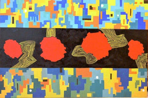 Rhythm Of Life 4 (Urban Tapestry) by Shivani Garg, Original Mixed Media Abstract Painting on Canvas, Medium Horizontal Wall Art