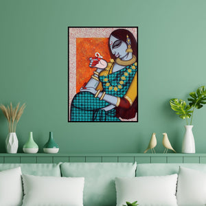 Preview of 'Rhythmic 11' Painting by Varsha Kharatamal shown on a wall in a furnished room.