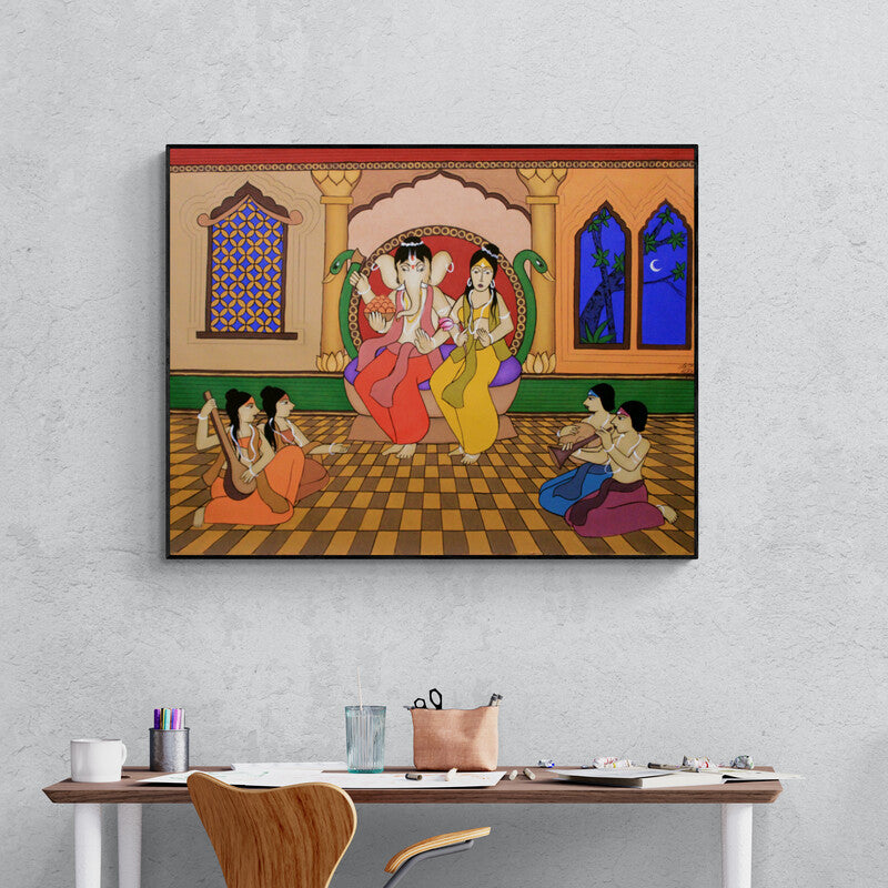 In-situ view of Chetan Katigar's 'Riddhi Gajanan (Divine Harmony**)' painting in a room