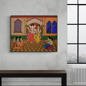 Chetan Katigar's painting 'Riddhi Gajanan (Divine Harmony**)' displayed in a modern living room setting