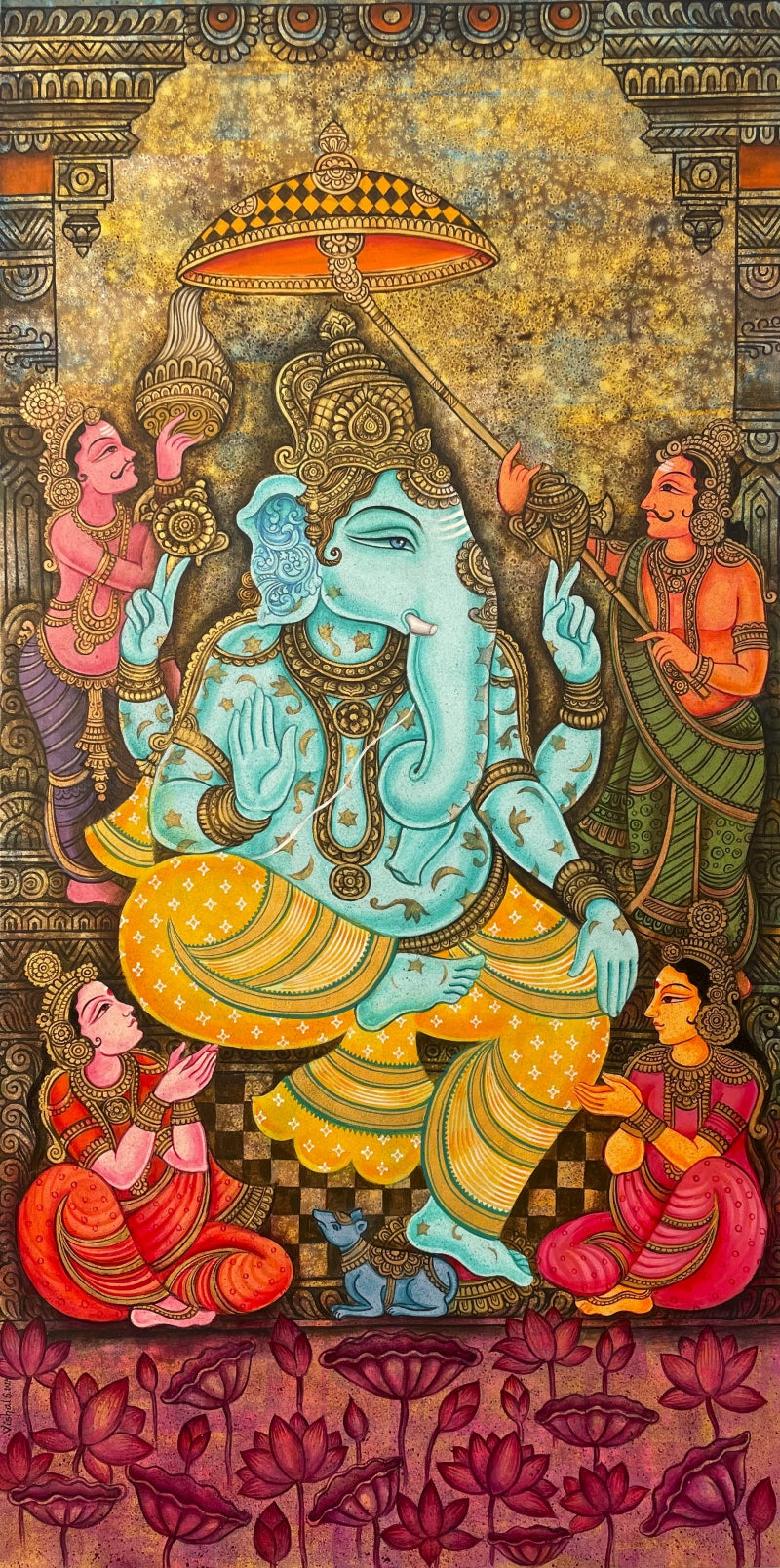Riddhi Siddhi Vara' religious acrylic painting by artist Vishal Sablley, 60x30 inch, on canvas