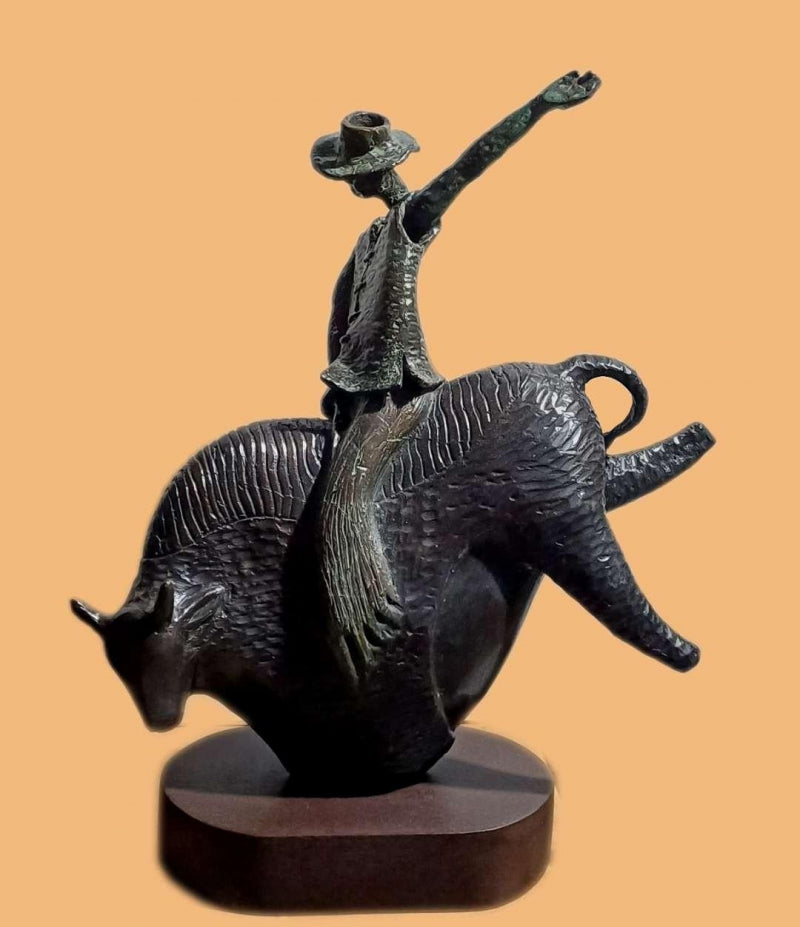 Rider' figurative Bronze sculpture by artist Subrata Paul, 18x16 inch, on bronze