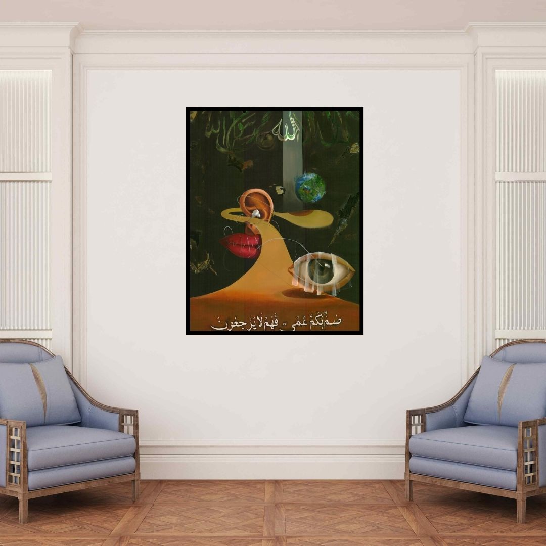 In-situ view of Zakir Hussain's 'Right Way (Whispers of Existence)' painting in a room