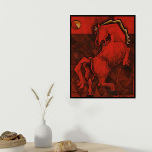 Dinkar Jadhav's 'Rising From The Ashes 2' painting visualized above a sofa in a contemporary room.