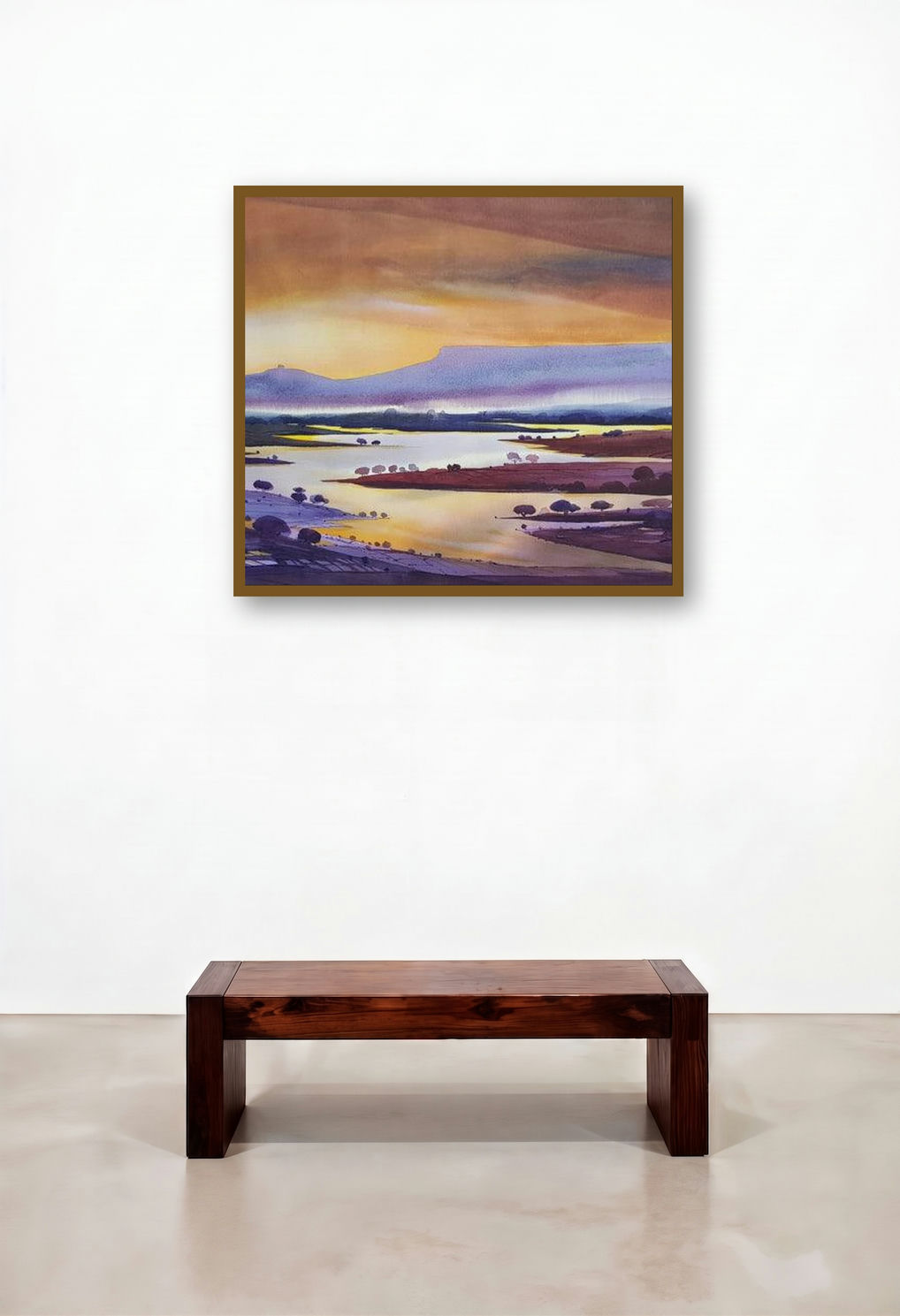 Riverscape 2 (Golden Hour) by artist Sunil Kale displayed in a Traditional Reception Area