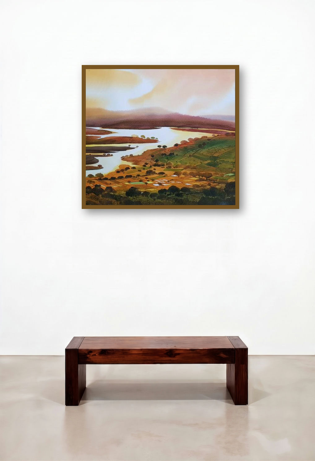Riverscape 5 (Serene Sunset) by artist Sunil Kale displayed in a Eclectic Executive Office
