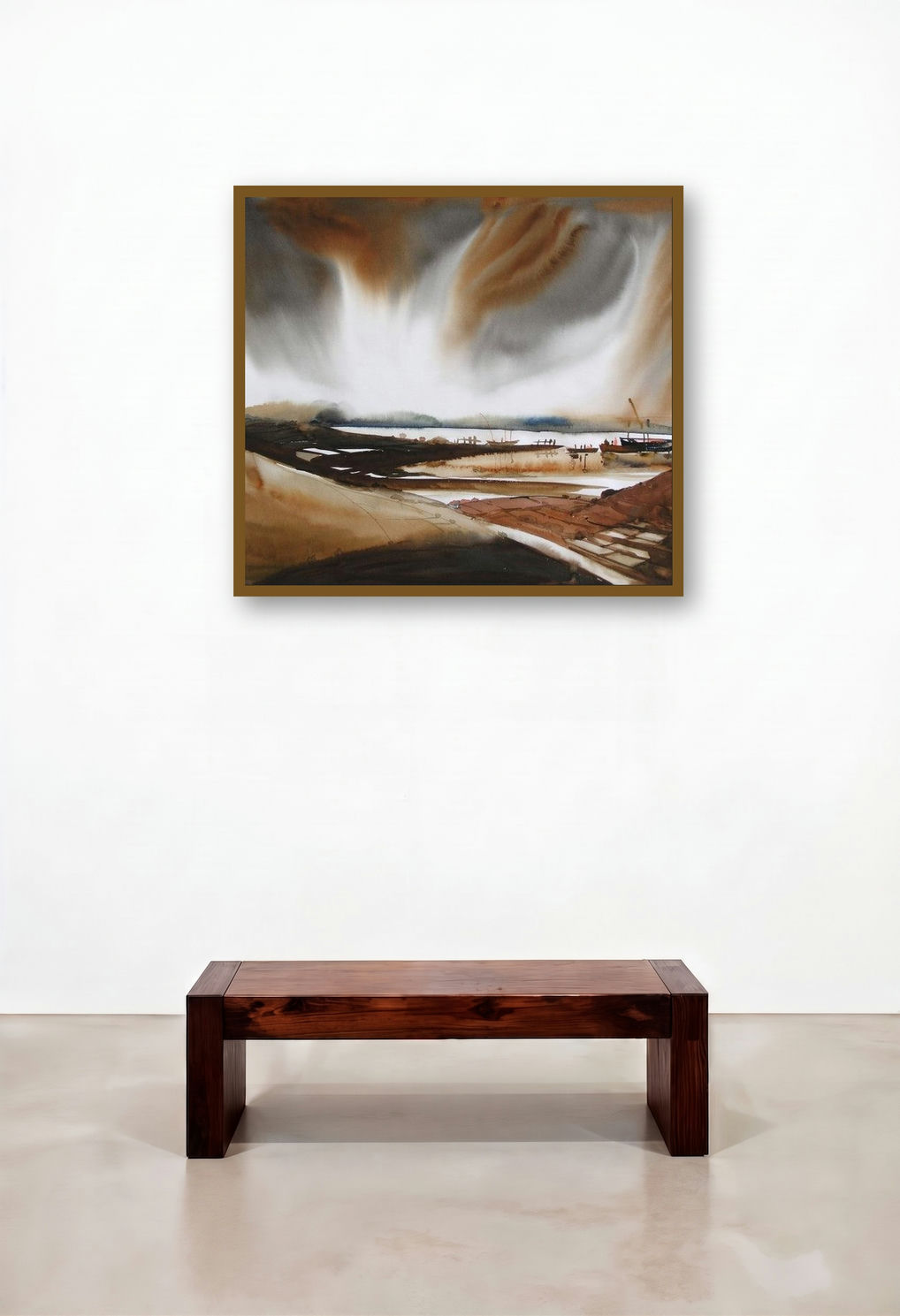 Riverscape 64 (River Scene) by artist Sunil Kale displayed in a Industrial Home Office