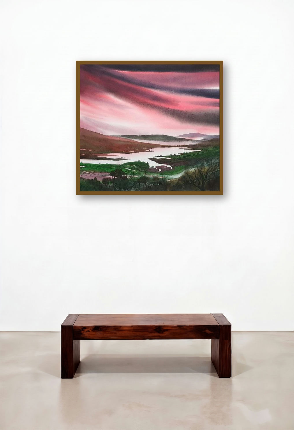 Riverscape 7 (Crimson Skies) by artist Sunil Kale displayed in a Contemporary Penthouse