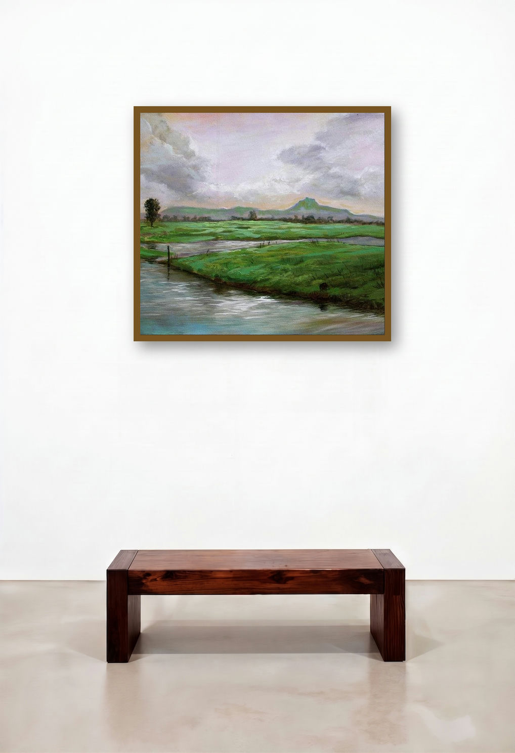 Riverside 2 (River and Hills) by artist Chandrashekhar P Aher displayed in a Contemporary Dining Room