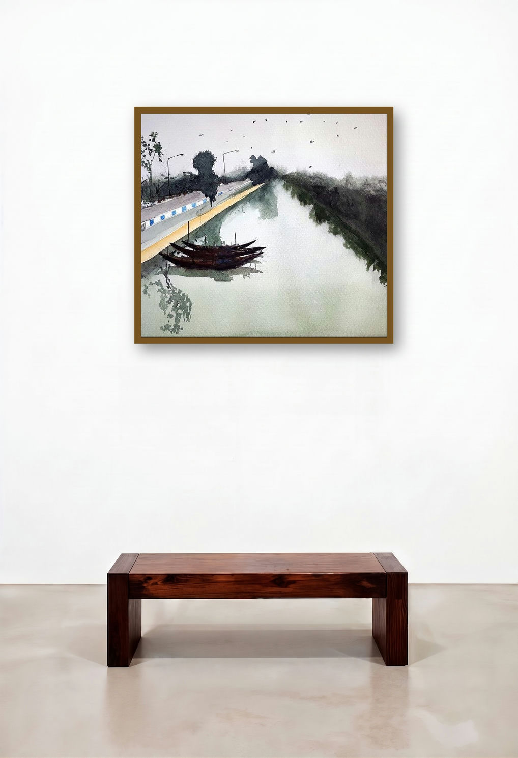 Road Side Canal At Kolkata (Canal Reflections) by artist Arunava Ray displayed in a Contemporary Luxury Home Office