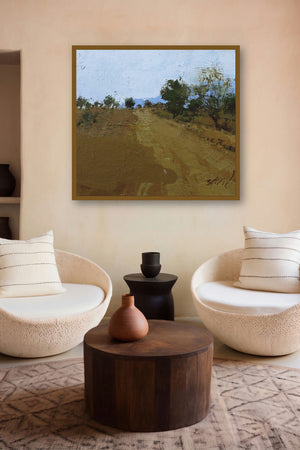 Road Stories 18 (Rural Landscape Path) by artist Anwar Husain displayed in a Museum Style gallery