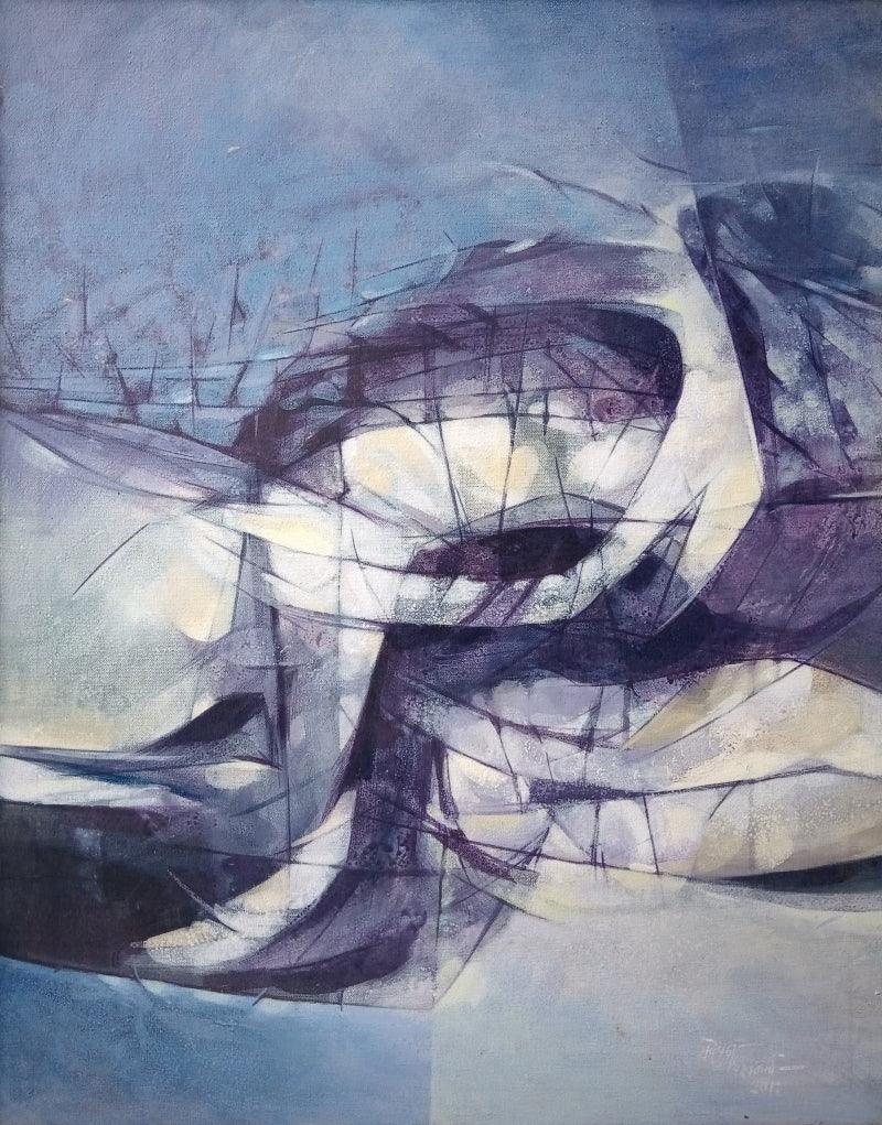 Abstract acrylic painting titled 'Rock', 28x22 inches, by artist Mohan Vishwakarma on Canvas