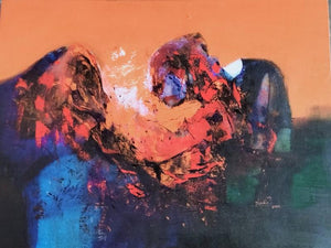 Abstract acrylic painting titled 'Rocks in the mountains 6', 36x48 inches, by artist Dnyaneshwar Dhavale on Canvas