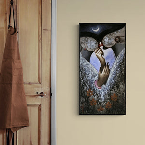 In-situ view of Arabinda Samanta's 'Romancing With The Moon' painting in a room