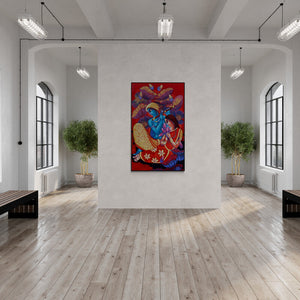 In-situ view of Sekhar Roy's 'Romantic Couple 3 (Divine Love Amidst Lotus Blooms)' painting in a room