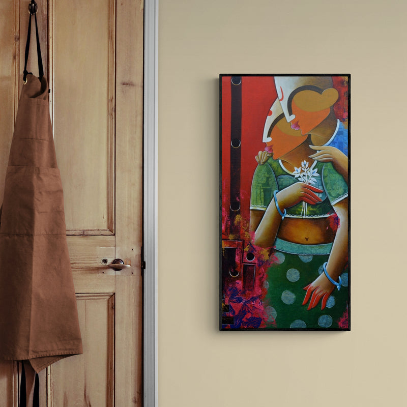 In-situ view of Anupam Pal's 'Romantic Couple' painting in a room