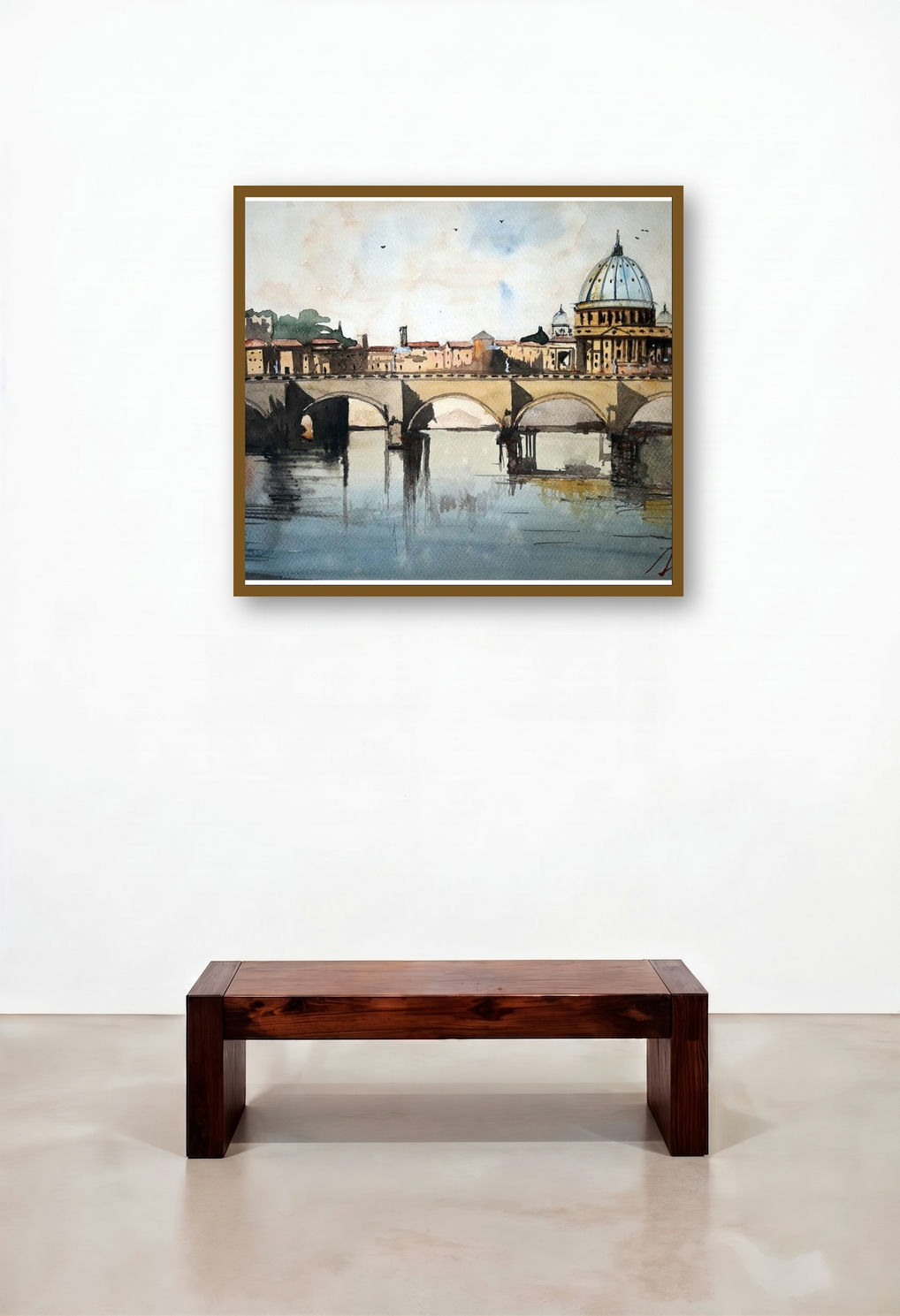 Rome On River Tiver Tiber Italy (Roman Panorama) by artist Arunava Ray displayed in a Rustic Executive Office