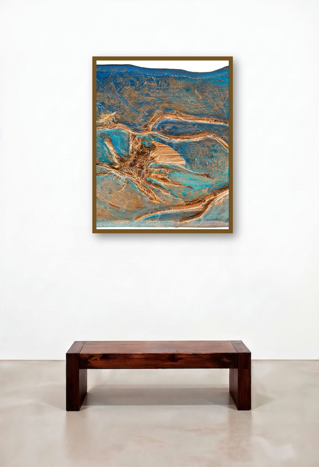 Roots And Pathway 1 (Deep Sea) by artist Ami Patel displayed in a Contemporary Hotel Suite