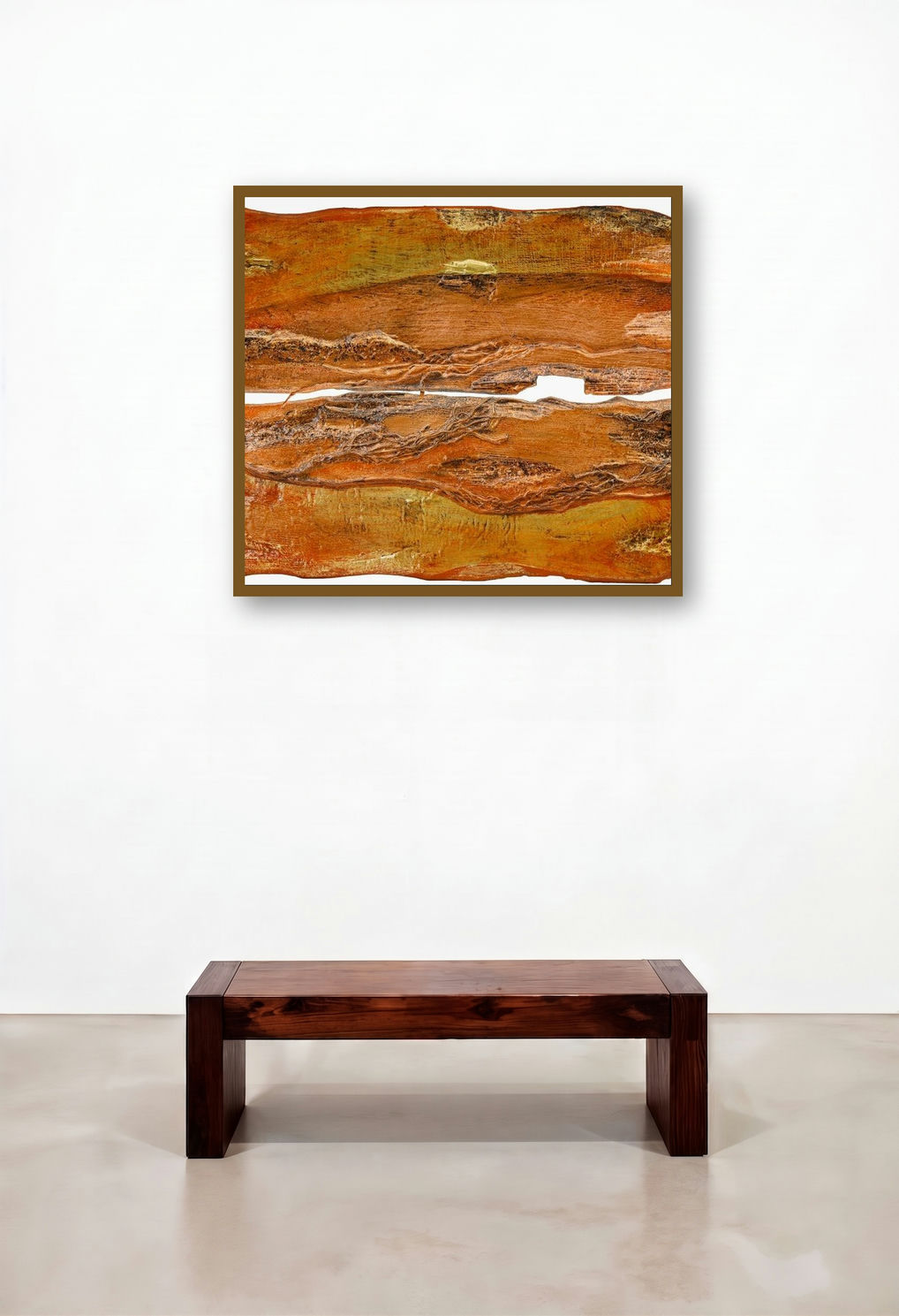 Roots And Pathway 13 (Earth's Embrace) by artist Ami Patel displayed in a Industrial Library