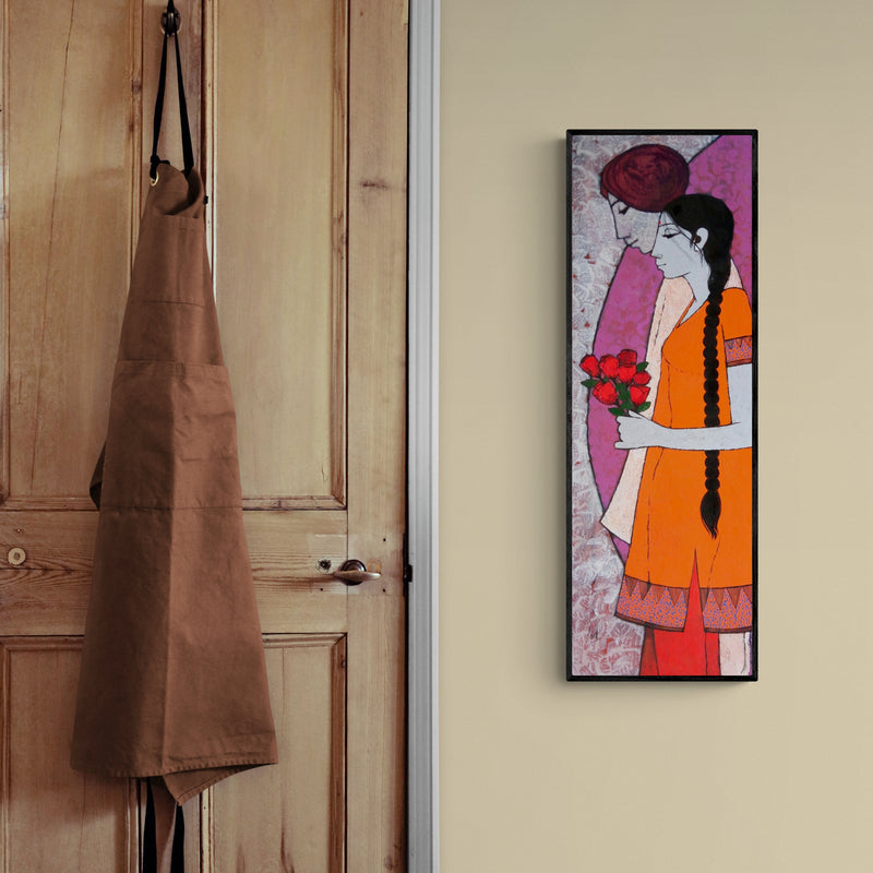 In-situ view of Rahul Mhetre's 'Rose (Offering of Love)' painting in a room