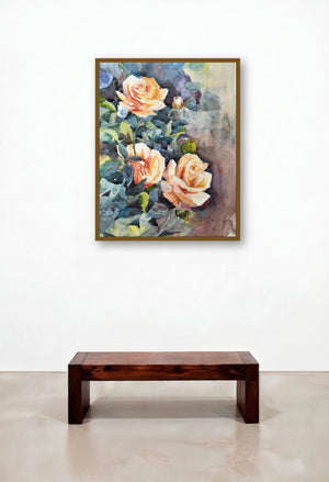 Roses (Roses by artist Shagufta Mehdi) by artist Shagufta Mehdi displayed in a Boutique Hotel Style Hotel Lobby