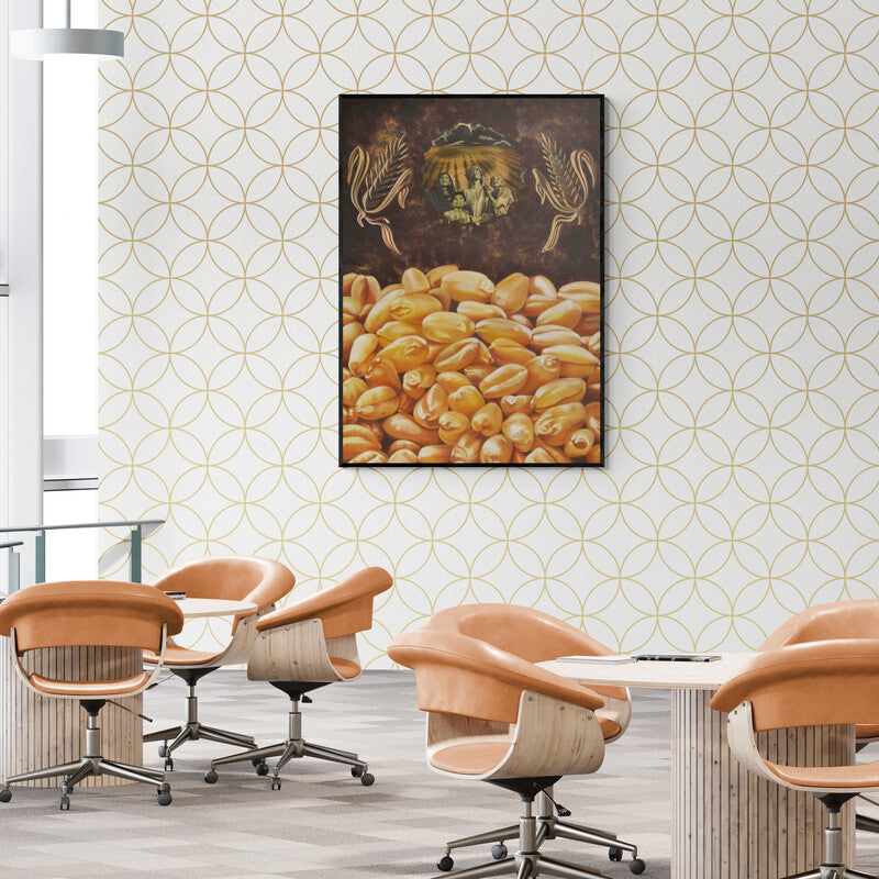 In-situ view of Bhavesh Patel's 'Roti (Golden Bounty)' painting in a room