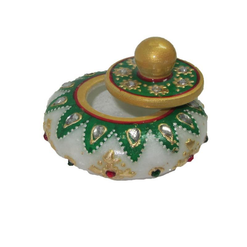 Lifestyle craft titled 'Round Sindoor Box', 2x3x3 inches, by artist Ecraft India on Marble