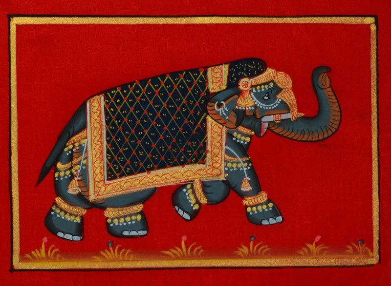 Animals miniature traditional art titled 'Royal Elephant 2', 4x6 inches, by artist Unknown on Silk