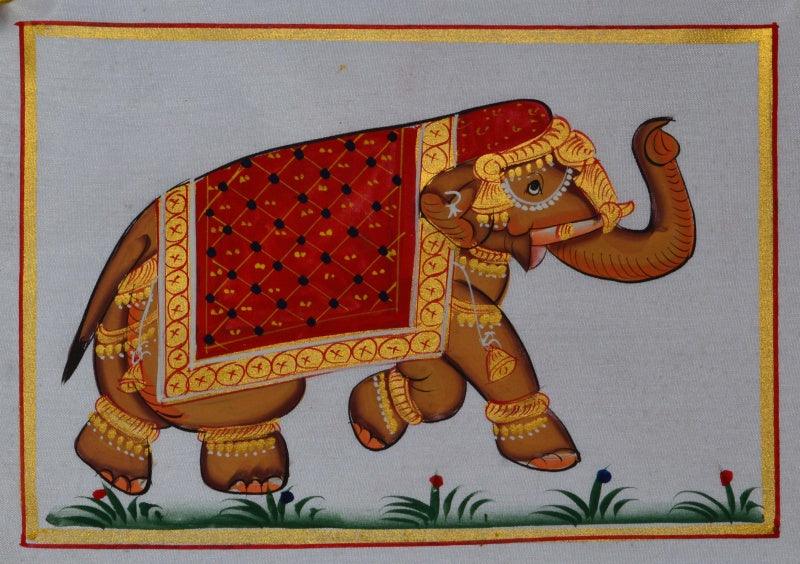 Animals miniature traditional art titled 'Royal Elephant Walking 1', 4x6 inches, by artist Unknown on Silk