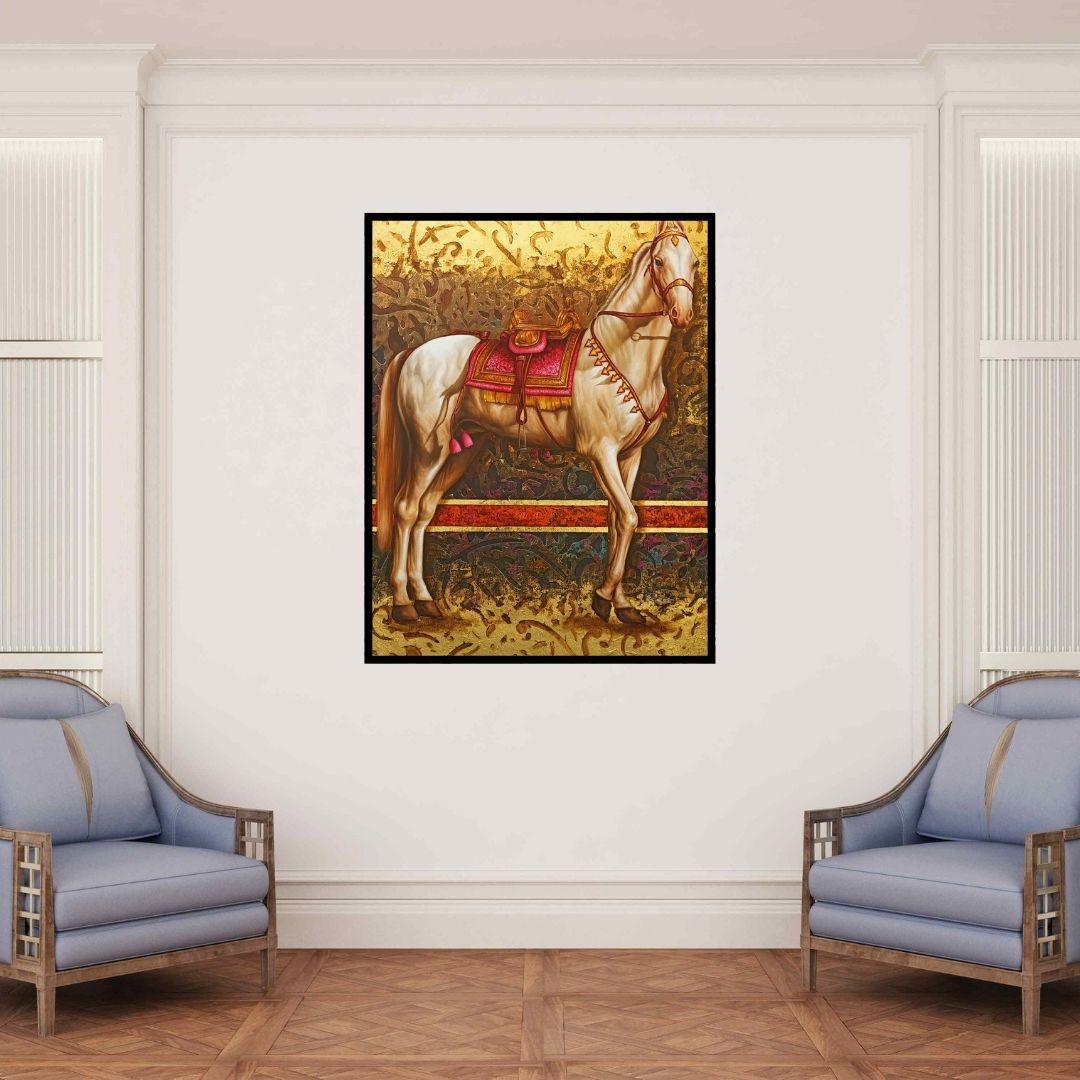 In-situ view of Pradeep Kumar's 'The Royal Horse (A Regal Presence)' painting in a room