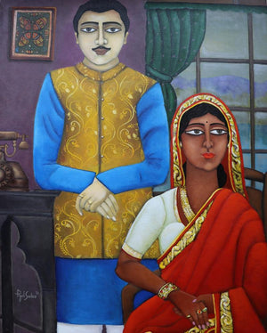 Figurative acrylic painting titled 'Royal Indian Couple', 30x24 inches, by artist Piyali Sarkar on Canvas