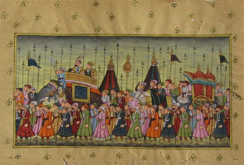 Figurative mughal traditional art titled 'Royal March Mughal', 5x8 inches, by artist Unknown on Paper
