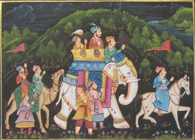 Figurative miniature traditional art titled 'Royal Mughal', 8x11 inches, by artist Unknown on Silk