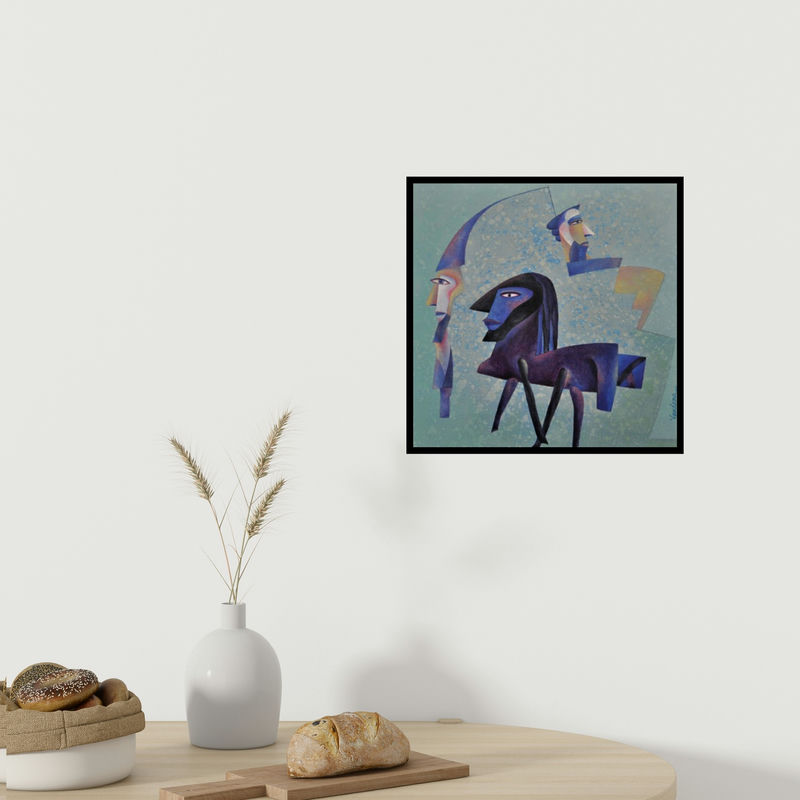 In-situ view of Vandana Rakesh's 'Royalty (The Blue Enigma)' painting in a room