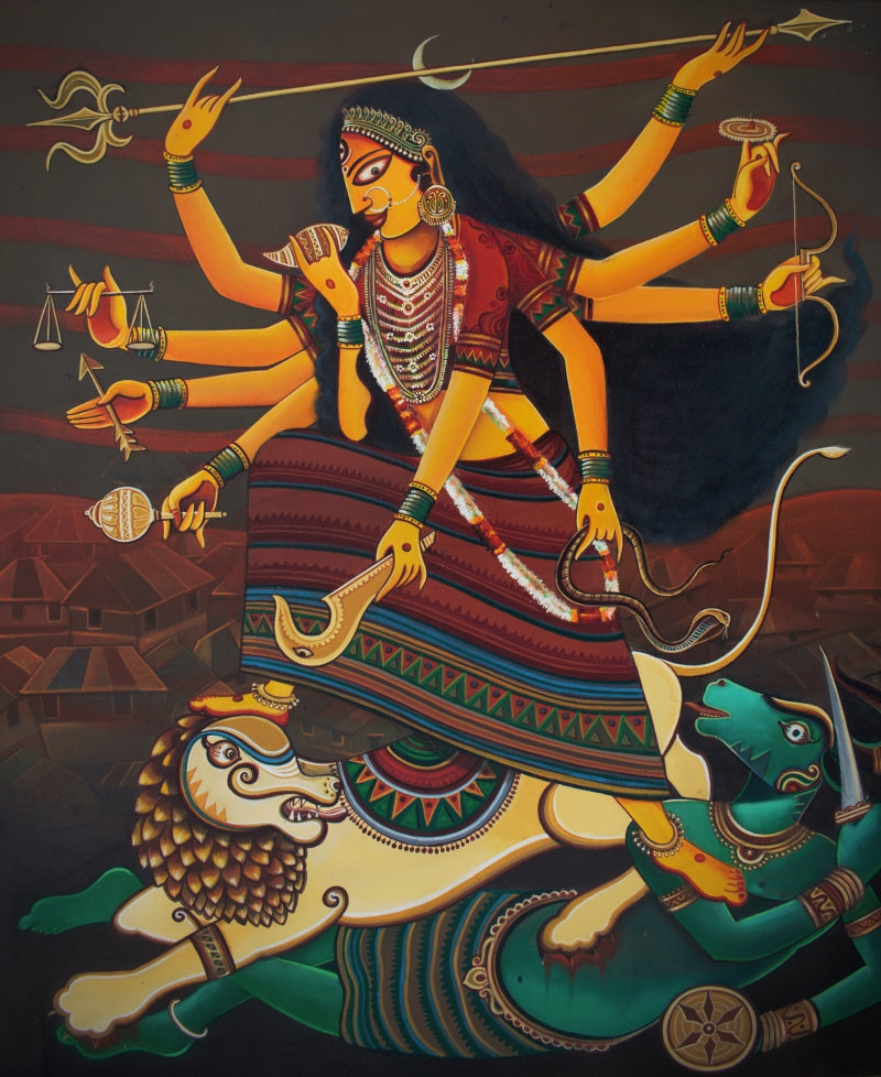 Rudrani' religious acrylic painting by artist Sumon Naskar, 36x30 inch, on canvas