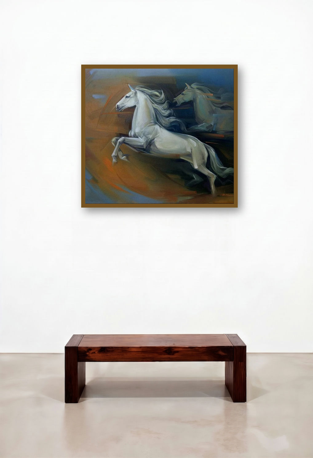 Running Horse 2 (Boundless Freedom) by artist D Tiroumale displayed in a Scandinavian Foyer