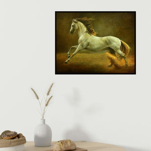 Biju Thomas's 'Running Horse (Spirit of Freedom)' painting visualized above a sofa in a contemporary room.