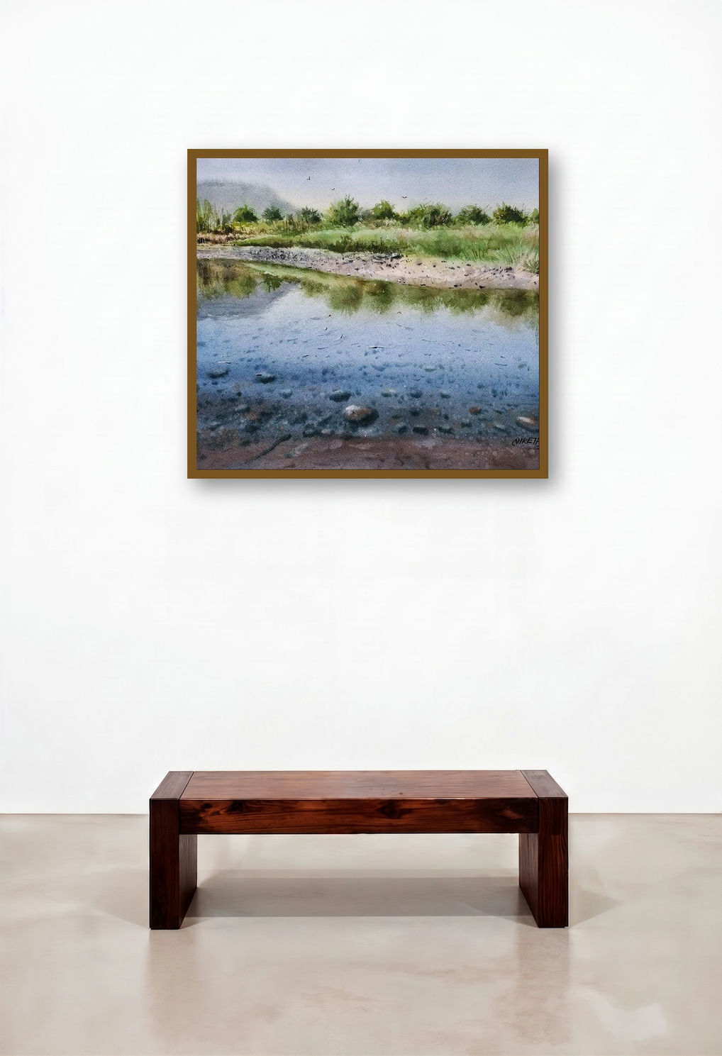 Rural Beauty (Tranquil Waters) by artist Niketan Bhalerao displayed in a Designer Dining Room