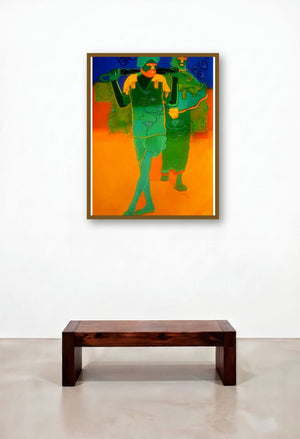 Rural Couple Ii by artist Tailor Srinivas displayed in a Japandi Hallway